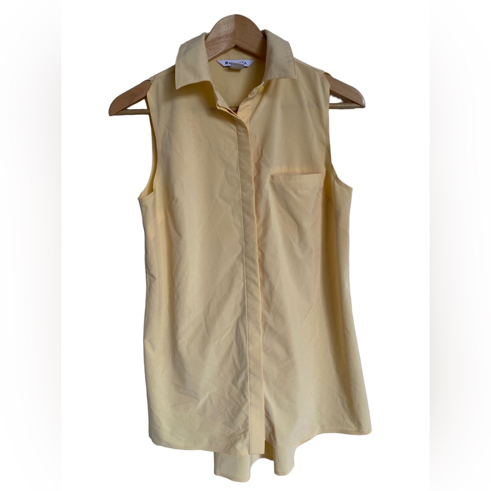 Athleta Urbanite II Button Up Collared Sleeveless Top Yellow Womens XS